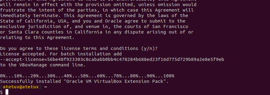 virtualbox ubuntu extention pack installed