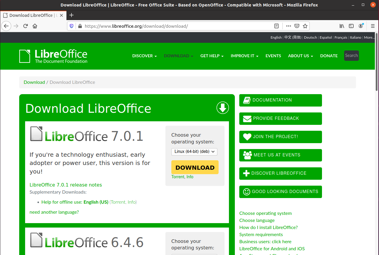 LibreOffice download page