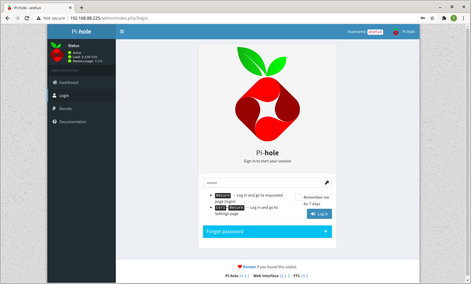 pihole admin login