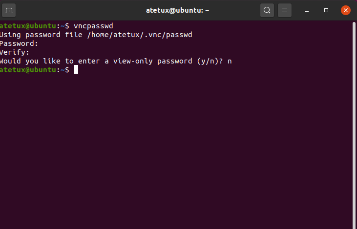 setup vnc password ubuntu 20