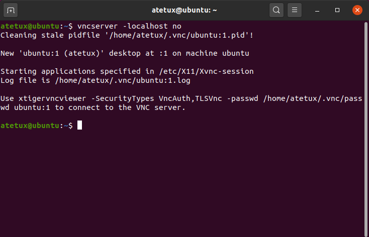 start vncserver ubuntu 20.04