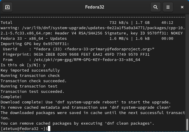 dowload fedora 33 completed